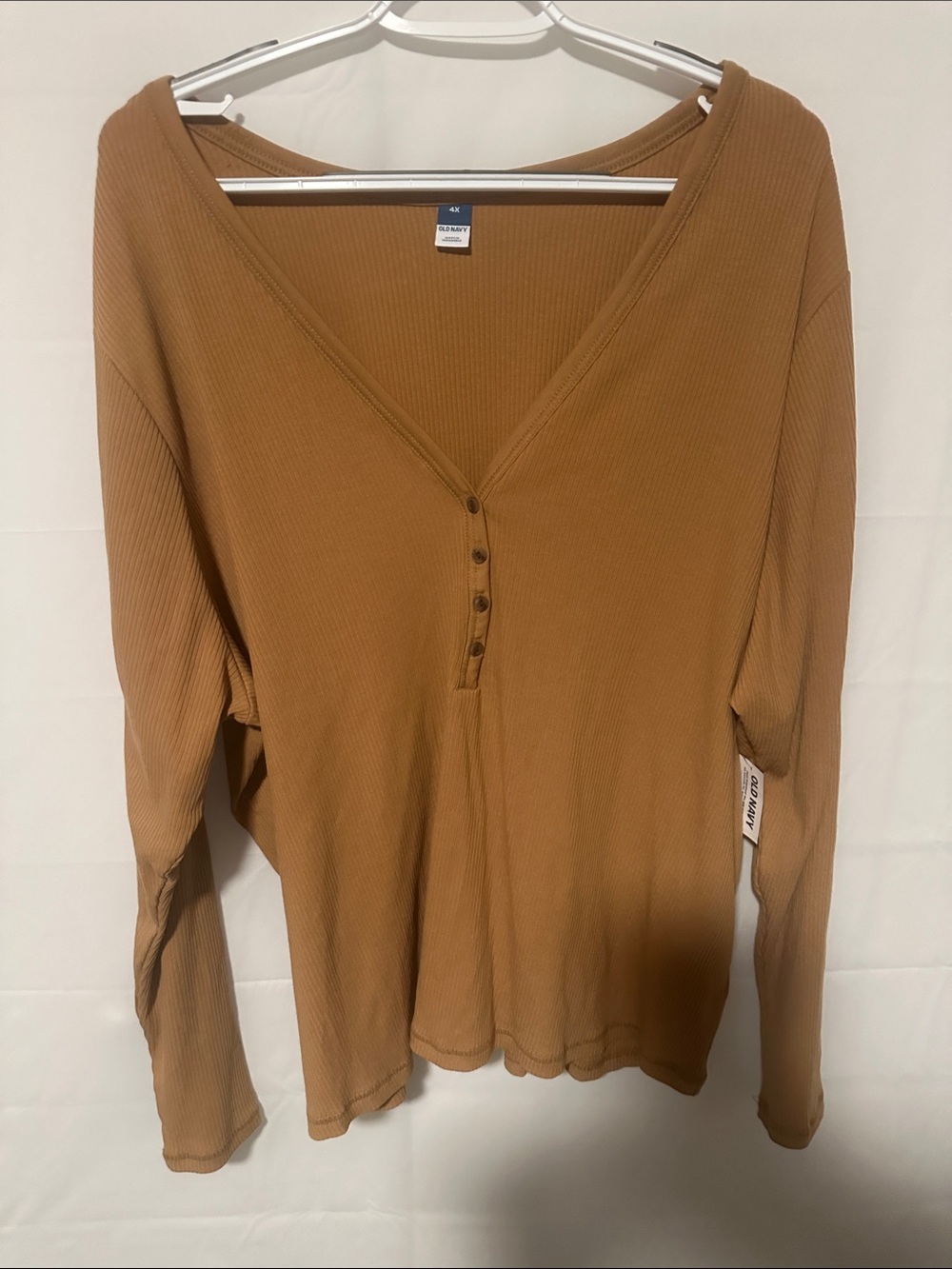 Old Navy Ribbed Henley Long Sleeve Top - Camel Brown